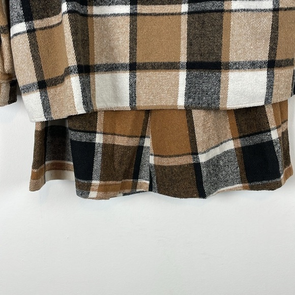 Womens L High Waist A Line Plaid Skirt Set Long Sleeve Button Down 2 Pocket Top - Picture 5 of 12
